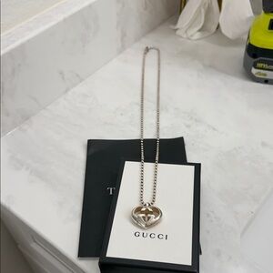 Gucci Silver Logo Heart Necklace